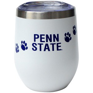 wine tumbler white with navy Penn State and paw prints